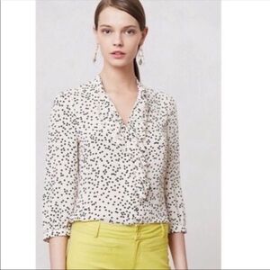 ANTHRO HD In Paris Ruffle Polka Dot Button Up Blouse Top 4
